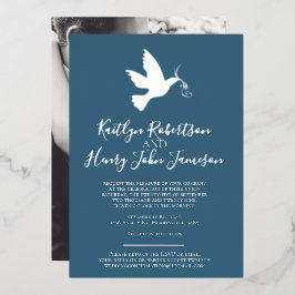 Dove Gold blue, eenvoudige huwelijksfoto Folie Uitnodiging