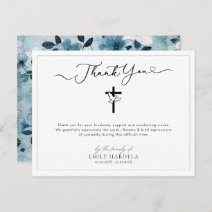 Dove Golden Blue Floral Memorial Dank u kaart