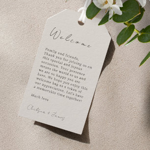 Dove Gray Chic Script Wedding Welcome Gift Label Cadeaulabel