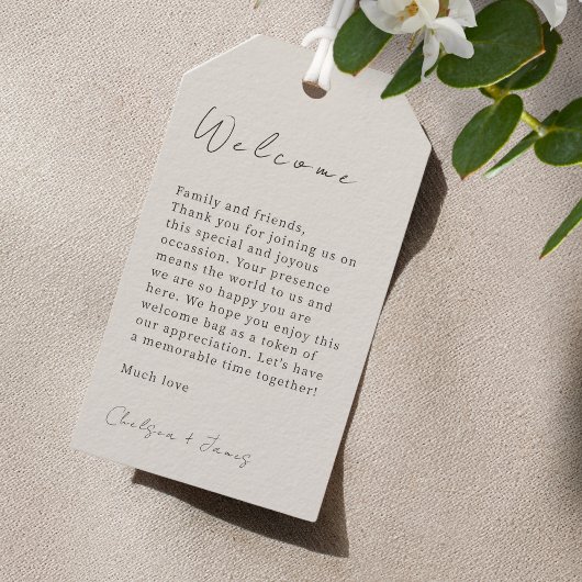 Dove Gray | Chic Script Wedding Welcome Gift Label Cadeaulabel
