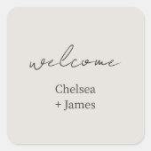 Dove Gray | Chic Script Welkom bruiloft Vierkante Sticker (Voorkant)