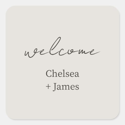 Dove Gray | Chic Script Welkom bruiloft Vierkante Sticker (Voorkant)