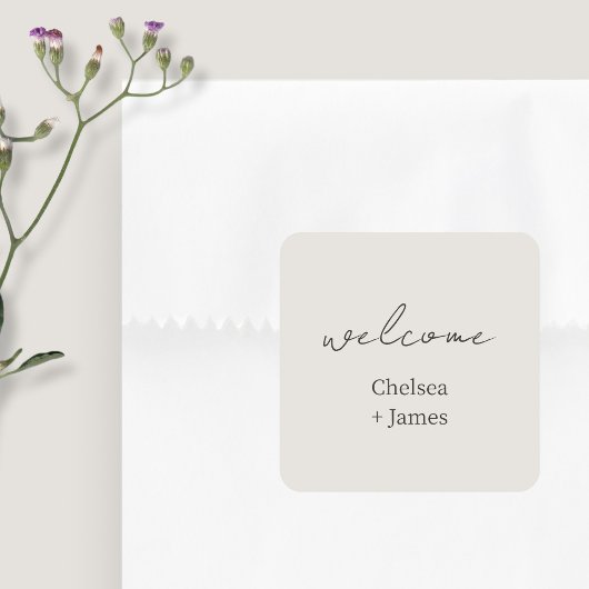 Dove Gray | Chic Script Welkom bruiloft Vierkante Sticker