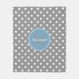 Dove Gray en Carolina Blue Stars Monogram Fleece Deken