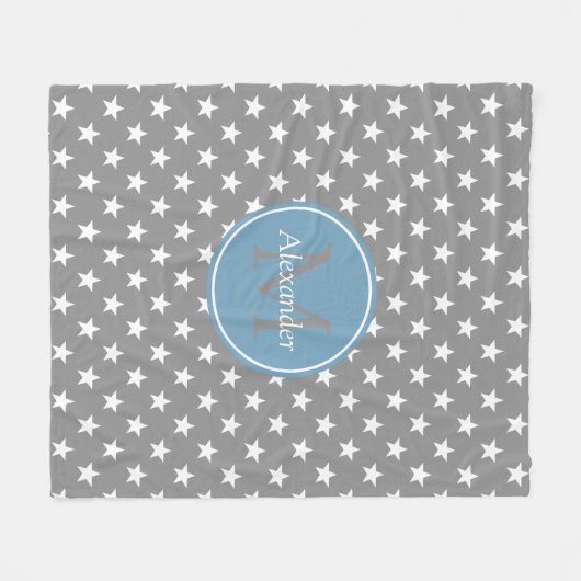 Dove Gray en Carolina Blue Stars Monogram Fleece Deken (Voorkant (Horizontaal))