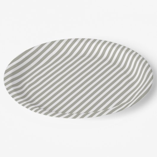 Dove Grey and White Cabana Stripes Papieren Bordje (Gekanteld)