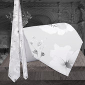 Dove Grey on White Garden Peony Wedding Stropdas