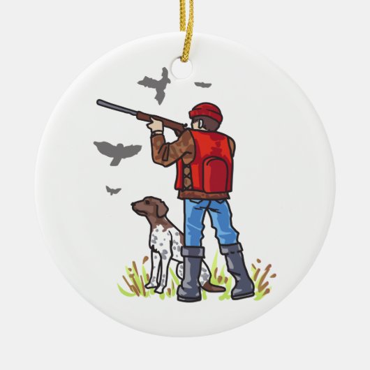 DOVE HUNTER EN DOG KERAMISCH ORNAMENT (Voorkant)