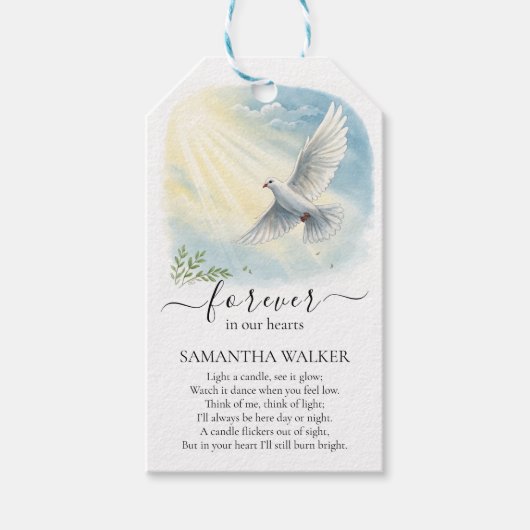 Dove in Sunlight Memorial Funeral Gift Labels Cadeaulabel (Voorkant)