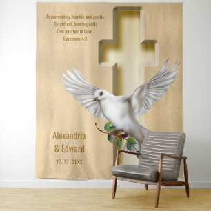 Dove Kruis Goud Nep Folie Trouw Achtergrond Wandkleed