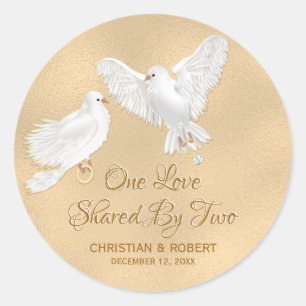 Dove Love Birds Nepfake Folie Bruiloft Ronde Sticker