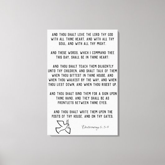 Dove met Deuteronomie 6:5-9 KJV Bijbelverses Canvas Afdruk (Voorkant)