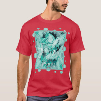 Dove met Keltische Vredestekst in Aqua Tones T-shirt