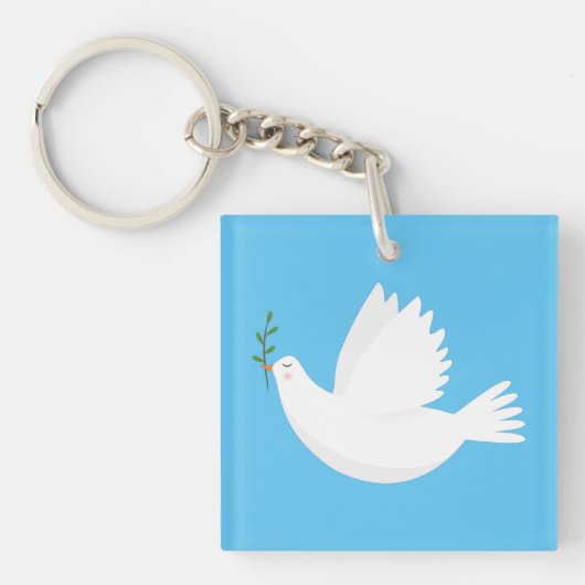 Dove met olijftak sleutelhanger (voorkant)
