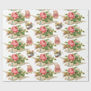 DOVE MET PINKROSES EN EENVOUDIGE EIEREN CADEAUPAPIER
