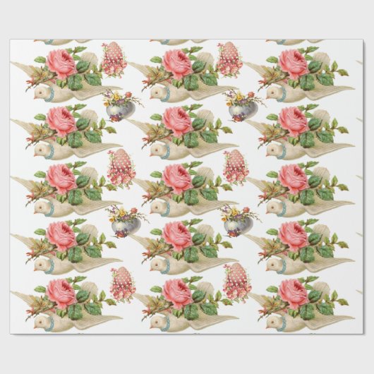 DOVE MET PINKROSES EN EENVOUDIGE EIEREN CADEAUPAPIER (Vlak)