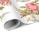 DOVE MET PINKROSES EN EENVOUDIGE EIEREN CADEAUPAPIER (Rol Hoek)