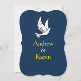 Dove Navy & Gold Wedding Invitation Kaart
