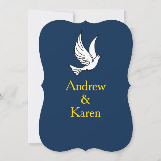 Dove Navy & Gold Wedding Invitation Kaart