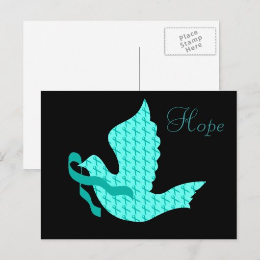 Dove of Hope Blauwgroen Ribbon - Ovarian Cancer Briefkaart (Voorkant / Achterkant)