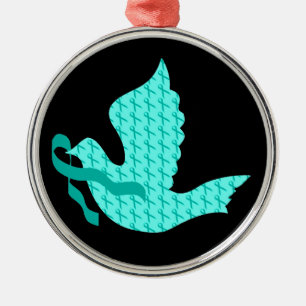Dove of Hope Blauwgroen Ribbon - Ovarian Cancer Metalen Ornament