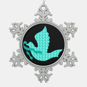 Dove of Hope Blauwgroen Ribbon - Ovarian Cancer Tin Sneeuwvlok Ornament