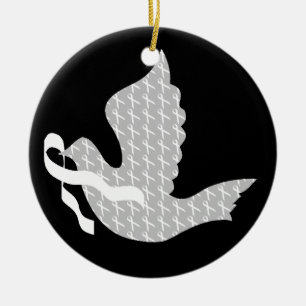 Dove of Hope White Ribbon - Lung Cancer Keramisch Ornament