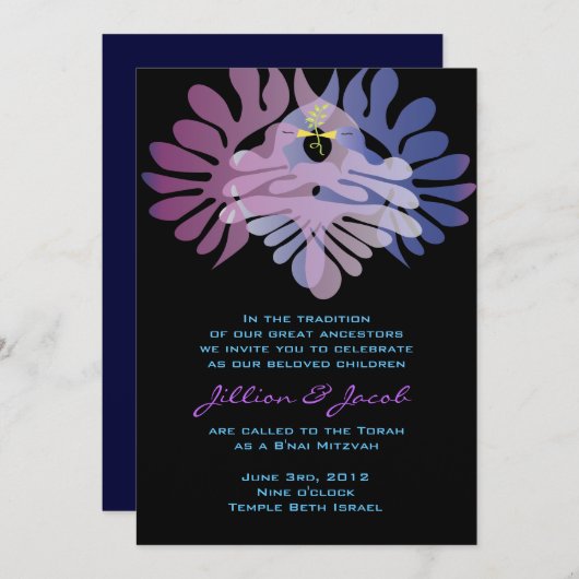 Dove of Peace B'nai Mitzvah Bar Bat Invitation Kaart (Voorkant / Achterkant)