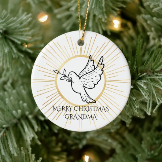 Dove of Peace Editable Grandma Black Gold White Keramisch Ornament (Boom)