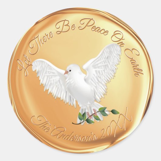 Dove of Peace Gold Wax Seal Ronde Sticker (Voorkant)