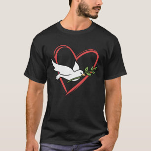 Dove of Peace Heart Branch Wereld Vrede Religie Lo T-shirt