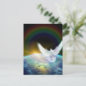 Dove of Peace Heilige Geest over Aarde met Regenbo Briefkaart (Staand voorkant)