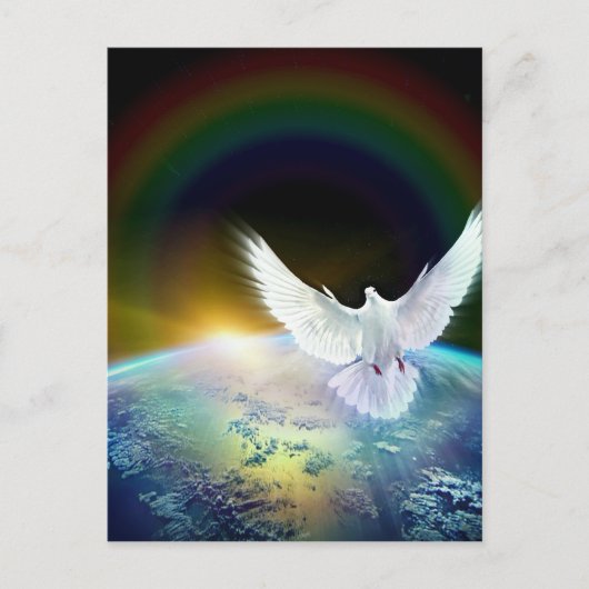 Dove of Peace Heilige Geest over Aarde met Regenbo Briefkaart (Voorkant)