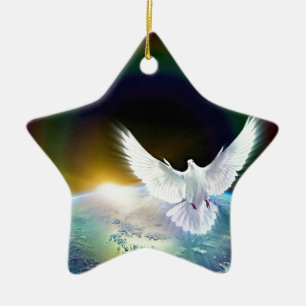 Dove of Peace Heilige Geest over Aarde met Regenbo Keramisch Ornament