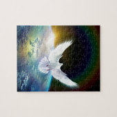 Dove of Peace Heilige Geest over Aarde met Regenbo Legpuzzel (Horizontaal)