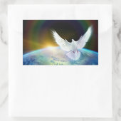 Dove of Peace Heilige Geest over Aarde met Regenbo Rechthoekige Sticker (Tas)