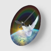 Dove of Peace Heilige Geest over Aarde met Regenbo Ronde Klok (Hoek)