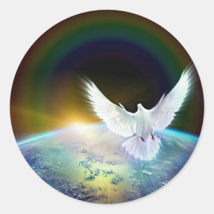 Dove of Peace Heilige Geest over Aarde met Regenbo Ronde Sticker