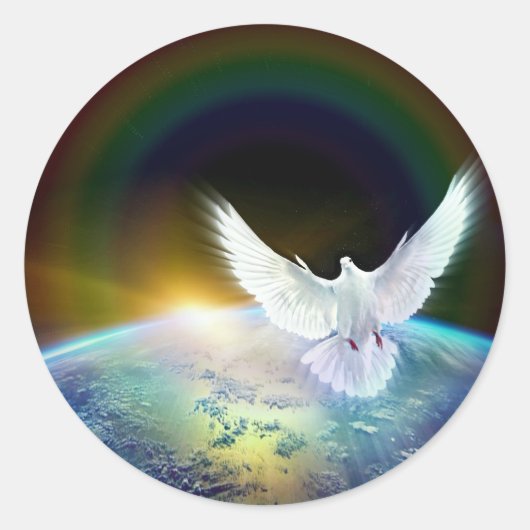 Dove of Peace Heilige Geest over Aarde met Regenbo Ronde Sticker (Voorkant)