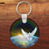 Dove of Peace Heilige Geest over Aarde met Regenbo Sleutelhanger (Voorkant)