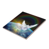Dove of Peace Heilige Geest over Aarde met Regenbo Tegeltje (Zijkant)