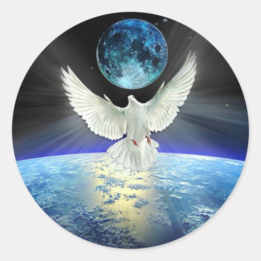 Dove of Peace over Planet Earth Sunrise Ronde Sticker (Voorkant)