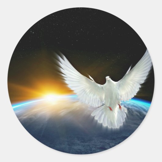 Dove of Peace over Planet Earth Sunrise Ronde Sticker (Voorkant)