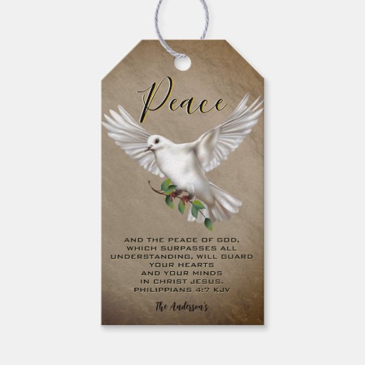 Dove of Peace Personalized Scripture Verse Cadeaulabel (Voorkant)