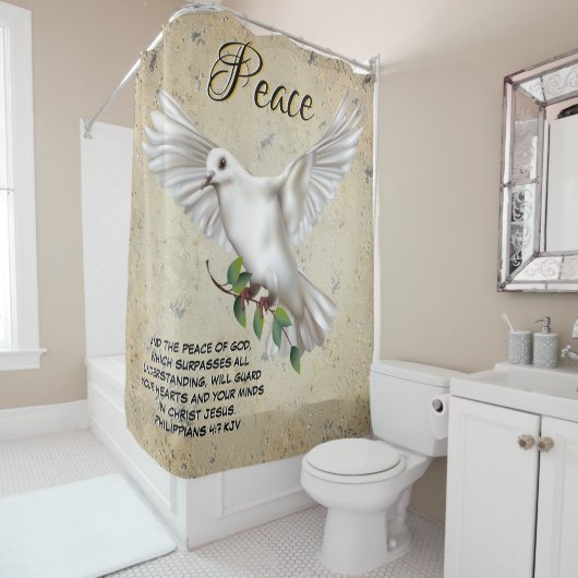 Dove of Peace Personalized Scripture Verse Douchegordijn (In situ)