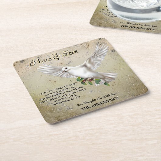Dove of Peace Personalized Scripture Verse Kartonnen Onderzetters (Schuin)
