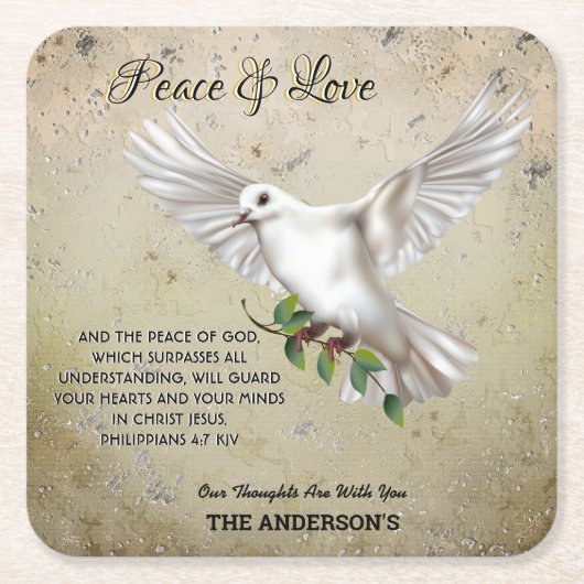 Dove of Peace Personalized Scripture Verse Kartonnen Onderzetters (Voorkant)