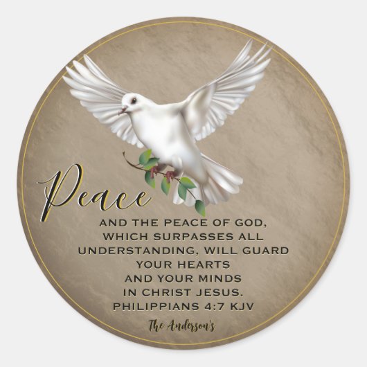 Dove of Peace Personalized Scripture Verse Ronde Sticker (Voorkant)