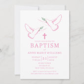 Dove Olive Branch Cross-roze Girl Baptisme Kaart (Voorkant)