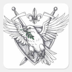Dove Olive Leaf Sword Crest Tattoo Vierkante Sticker